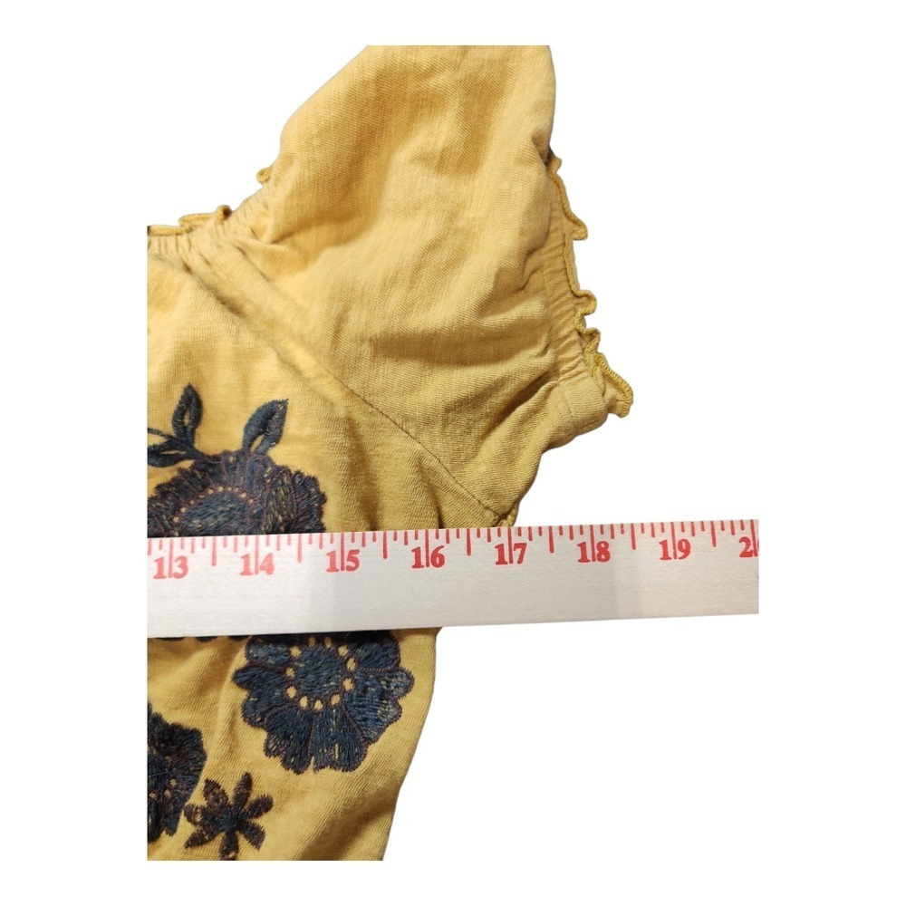 American Eagle Peasant Embroidered Top Mustard Cotton Size M Boho - Picture 4 of 9